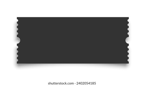 Cinema ticket realistic vector template. Retro black paper coupon for event, discount voucher mockup with text space on white background. Concert, movie, raffle, carnival blank pass.