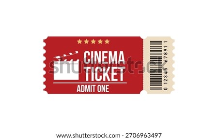 Cinema Ticket. Red VIP Cinema Ticket Template. Movie Entry Pass Vector Illustration