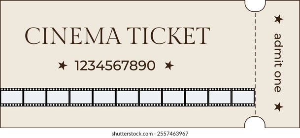 Cinema ticket, retro ticket, beige background, film strip