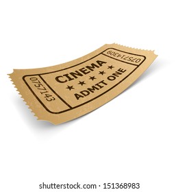 Cinema ticket in retro style design isolated on white. Vintage symbol of film industry. Entertainment and leisure. 