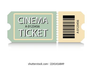 Cinema ticket in retro style design isolated on white. Vintage symbol of film industry. Entertainment and leisure.