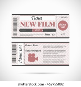 Cinema ticket retro style design, vector vintage detail illustration. Modern element for old film, movie template.