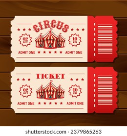 Cinema ticket. Retro ticket. Vector clipart isolated on wooden background.