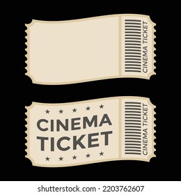 cinema ticket set, brown color, vector illustration 