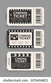 Cinema ticket set isolated on gray background. Vector illustration.