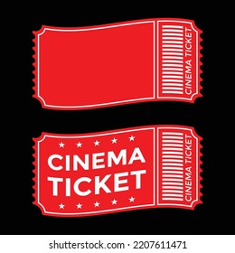 cinema ticket set, red color, vector illustration 