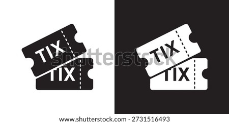 Cinema Ticket Silhouette – Overlapping Tearable “TIX” Icons in Black and White Minimalist Style