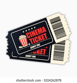 Cinema ticket. Template of black realistic movie tickets isolated on white background. Vector illustrtion.