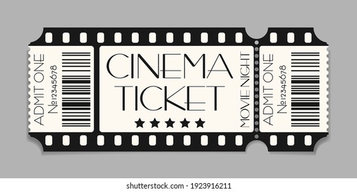 Cinema ticket template mockup with barcode. Vector illustration of realistic show admission in retro style. Vintage performance ticket or coupon design
