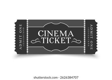 Cinema ticket template retro design with filmstrip emblems. Movie ticket design. Vector illustration