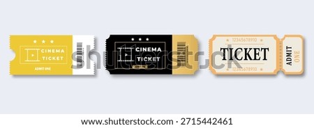 Cinema Ticket Template Set with Vintage and Modern Movie Tickets, Vector Design with Barcode and Admit One Labels