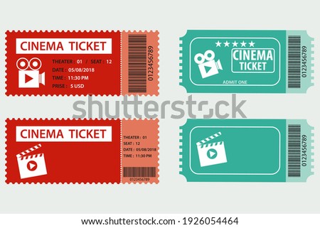 Cinema ticket, two realistic cinema tickets isolated on white background. Vector, cartoon illustration. Vector.