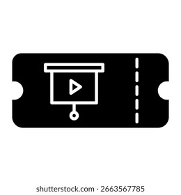 Ícone de vetor de tíquete de cinema. Sinal de ilustração de cinema. Símbolo do ingresso. logo da casa do filme.