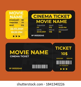 Cinema Ticket vector illustration in the flat style, Ticket stub isolated on a background, Movie event tickets