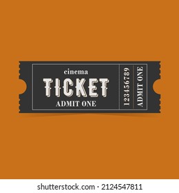 Cinema Ticket Vector Illustration, Flat Design. Movie Tickets. Close Up Top View On  Designed Movie Ticket. Entertainment And Leisure.