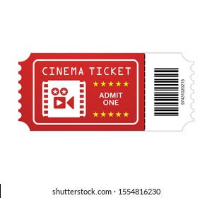 Cinema ticket vector with symbolic barcode. Retro ticket icon creative cinema concept.
