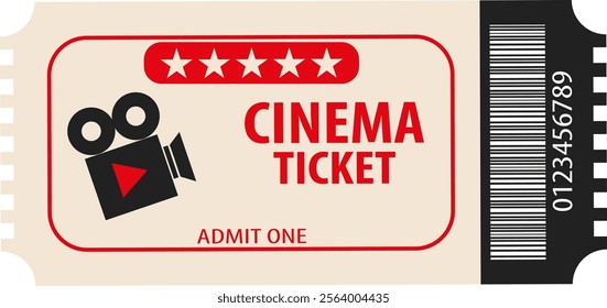 Cinema ticket, vintage movie ticket icon isolated on white background. Vector, cartoon illustration. Vector.