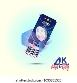 Cinema ticket with virtual reality glasses isolated on light background with shadow. Flat vector illustration EPS 10.