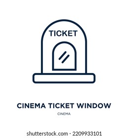 Cinema Ticket Window Icon From Cinema Collection. Thin Linear Cinema Ticket Window, Movie, Entertainment Outline Icon Isolated On White Background. Line Vector Cinema Ticket Window Sign, Symbol For 