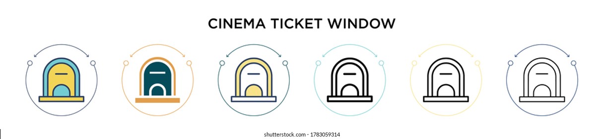 Icono de la ventana de la entrada de cine en estilo relleno, delgado, contorno y trazo. Ilustración vectorial de dos entradas de cine de color y negro se pueden utilizar para móviles, ui, web