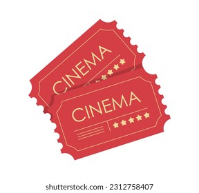 Cinema tickets concept. Icon for website. Red passes in theater. Sticker for social networks. Show and cultural rest and leisure. Cartoon flat vector illustration isolated on white background