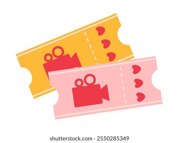 Cinema tickets for date night for Valentines day. Flat vector isolated illustration