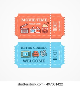 Cinema Tickets Flat Flat Design Style Icon Set. 
