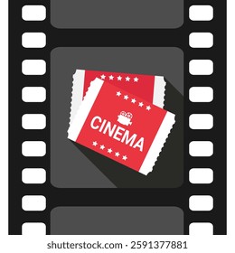 Cinema tickets icon in movie filmstrip. Cinema movie icon symbol. Vector illustration