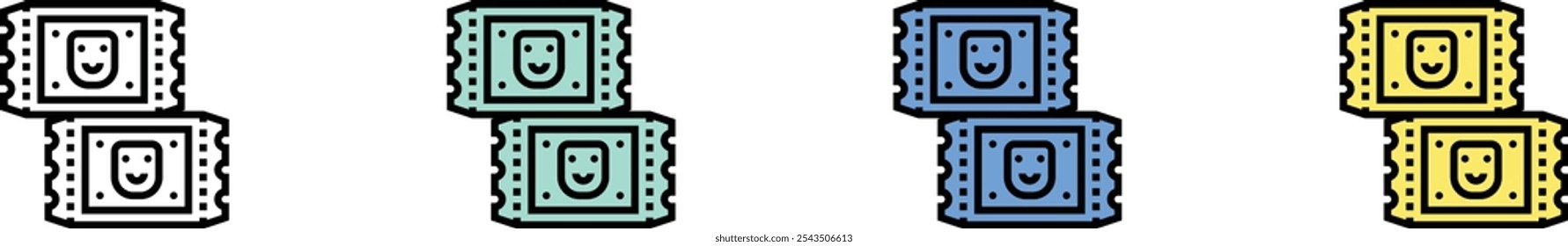 cinema tickets icon. Outline, Green, Blue and Yellow Style Design Isolated On White Background