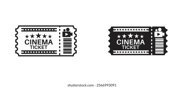 Cinema tickets icons in outline and fill. vector illustration for ui.