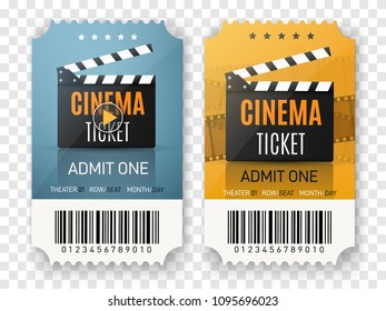 Cinema tickets isolated on transparent background. Vector illustration.