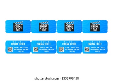 Cinema tickets isolated on white background. Realistic front view. Movie banner. Cinema Movie Tickets Set. Vector stock illustration.