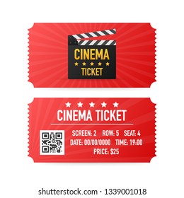 Cinema tickets isolated on white background. Realistic front view. Movie banner. Cinema Movie Tickets Set. Vector stock illustration.