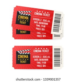 Cinema tickets isolated on white background. Realistic front view. Movie banner. Cinema Movie Tickets Set. Vector stock illustration.