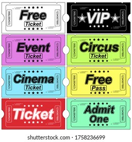 Cinema tickets isolated. Vector illustration. Tickets With Various Objects