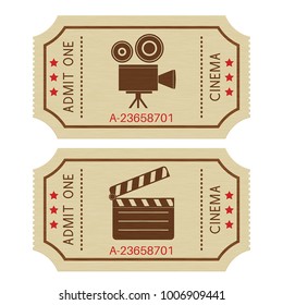 Cinema tickets. Old retro styled tickets. Vector illustration isolated on white background