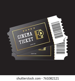 Cinema tickets painted in black isolated on dark background 