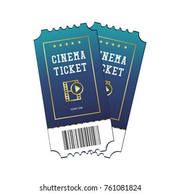 Cinema tickets painted in blue isolated on white background 