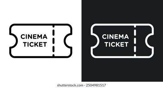 Cinema tickets vector icon set black and white filled and outlined style.