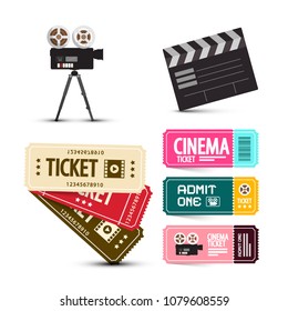 Cinema Tickets. Vector Movie Items Set Isolated on White Background.