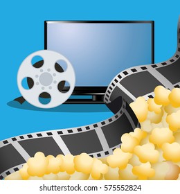 cinema tv film reel with pop corn poster vector illustration eps 10