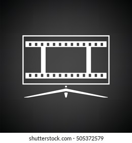 Cinema TV screen icon. Black background with white. Vector illustration.