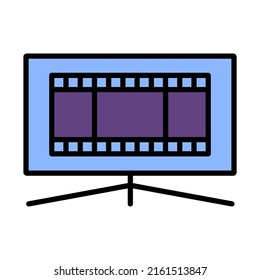Cinema TV Screen Icon. Editable Bold Outline With Color Fill Design. Vector Illustration.