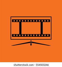 Cinema TV screen icon. Orange background with black. Vector illustration.