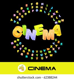 CINEMA. Vektorgrafik 3D mit farbigem Alphabet.