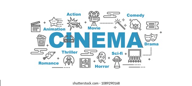 cinema vector banner design concept, flat style with icons