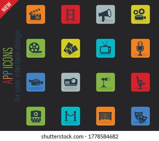 cinema vector color web icons on dark background for user interface design