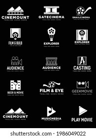 Kino-Vektorsymbol-Set. Kollektion von Filmillustrationssymbolen. Filmhausschild oder -logo.
