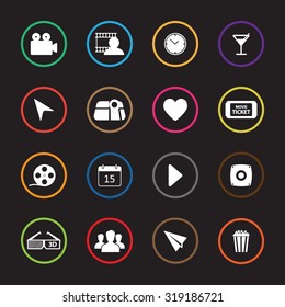 Cinema vector icons set for web and mobile