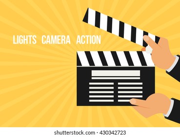 Cinema vector. Lights, camera, action flat vector